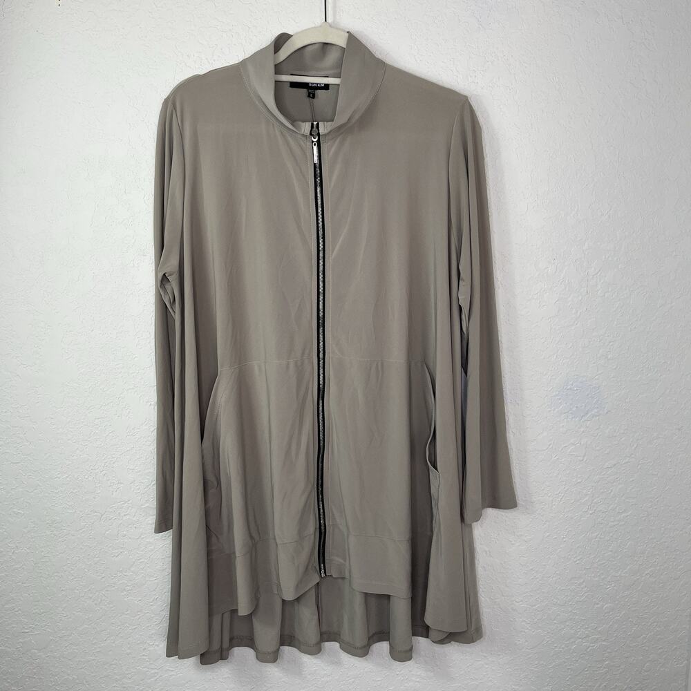 Sun Kim Tunic jacket High-low hem long sleeve grey size L with pockets lagenlook